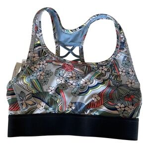 Victoria Sport Bra Light Blue Floral Lace Up Back Athletic Top Women's XS